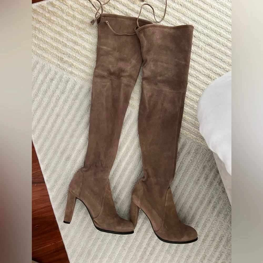 Stuart Weitzman Over-the-Knee Suede Boots in Taupe